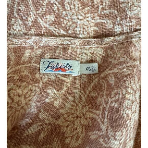 Faherty Tan Floral Faux Wrap Ashley 100% Linen Dress - XS - Picture 7 of 10